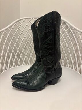 Tony Lama Dark Green Leather Western Cowboy Boots